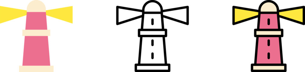 Lighthouse, building vector icon in different styles. Line, color, filled outline