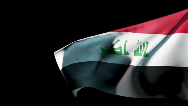 Waving flag of Iraq against black background; 3D render 