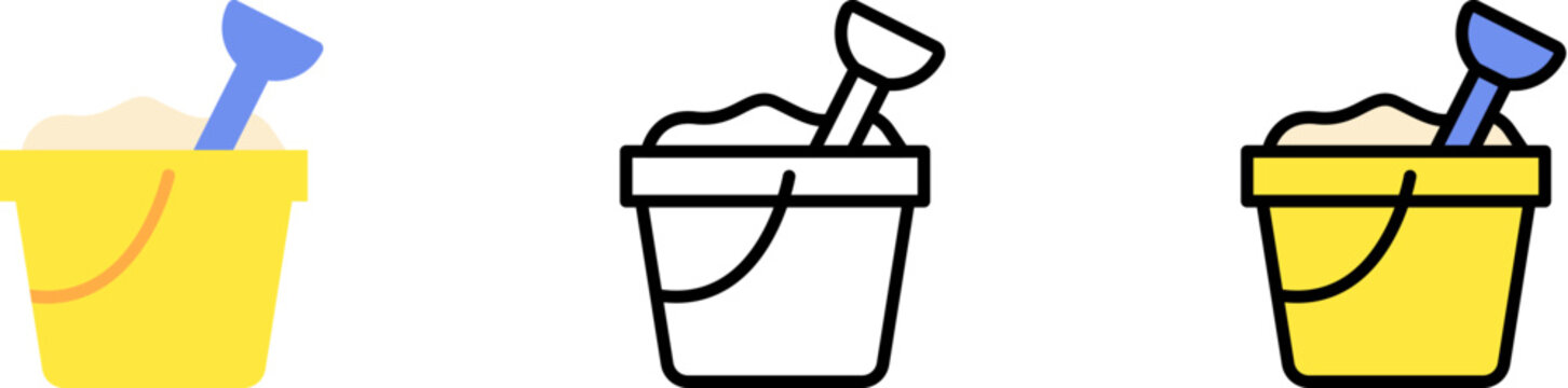 Sand, bucket vector icon in different styles. Line, color, filled outline