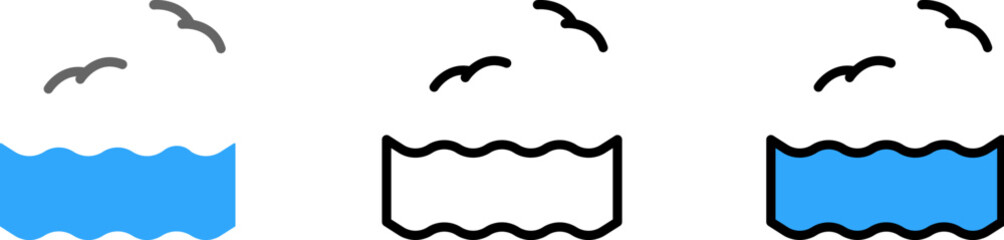 Birds, ocean vector icon in different styles. Line, color, filled outline