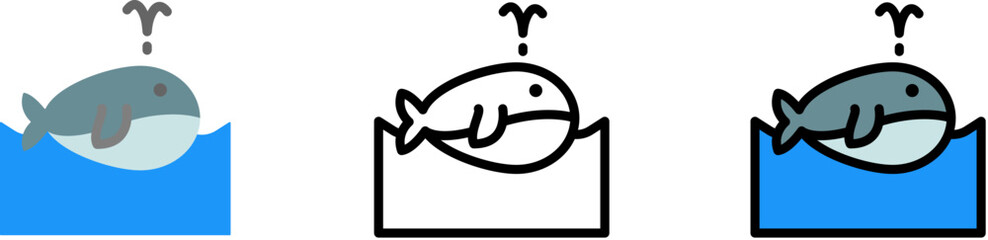 Whale, ocean vector icon in different styles. Line, color, filled outline