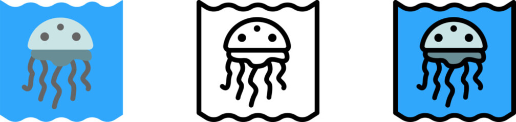 Jellyfish, ocean vector icon in different styles. Line, color, filled outline