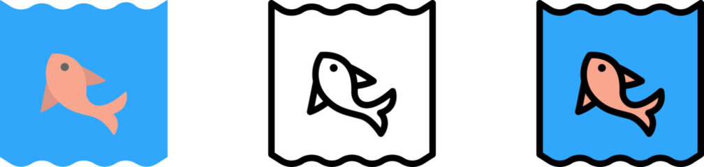 Obraz premium Fish, pink, ocean vector icon in different styles. Line, color, filled outline