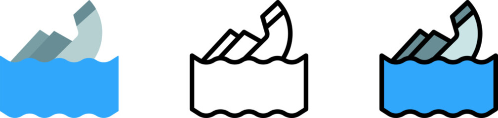 Sinking, Titanic, ocean vector icon in different styles. Line, color, filled outline