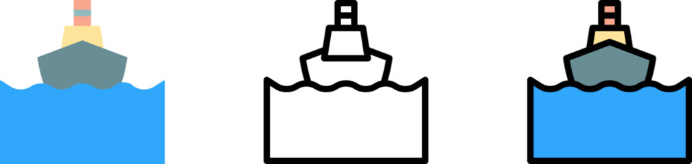 Ferry boat, ocean vector icon in different styles. Line, color, filled outline