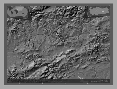 Elazg, Turkiye. Bilevel. Labelled points of cities