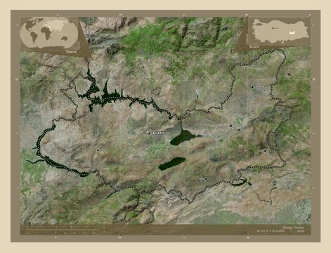 Elazg, Turkiye. High-res satellite. Labelled points of cities