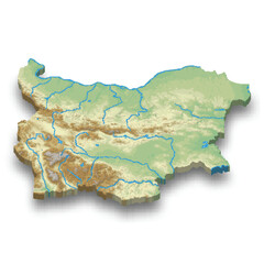 3d isometric relief map of Bulgaria