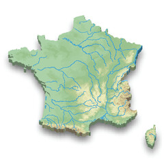 3d isometric relief map of France