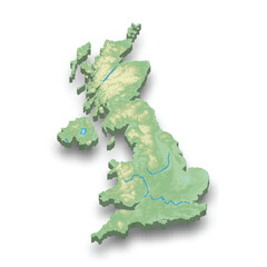 3d isometric relief map of United Kingdom
