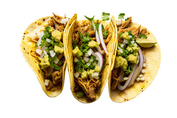 taco mexican tortilla wrap with chicken isolated on white background, image ai generate	