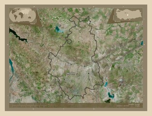 Nevsehir, Turkiye. High-res satellite. Labelled points of cities