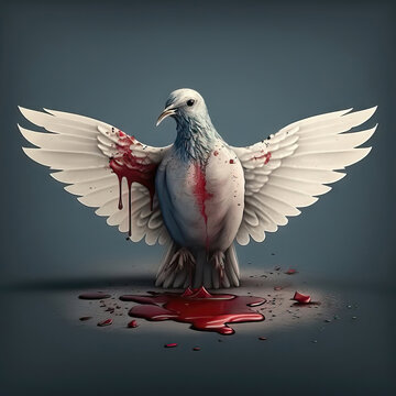 AI generated a dove of peace in the blood, a bird symbolizing peace cries bloody tears