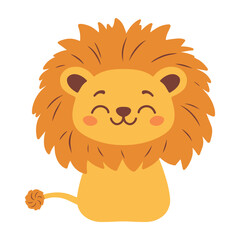 Сute little lion. Vector illustration, isolated on a white background. Scandinavian cartoon style flat design. Concept for children print.	