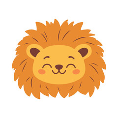Сute little lion. Vector illustration, isolated on a white background. Scandinavian cartoon style flat design. Concept for children print.	