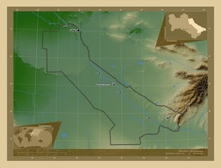 Chardzhou, Turkmenistan. Physical. Labelled points of cities