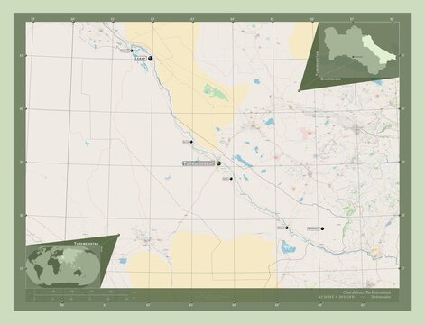 Chardzhou, Turkmenistan. OSM. Labelled points of cities