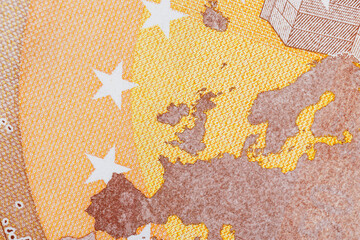 European cash banknotes with a face value of 50 euros in