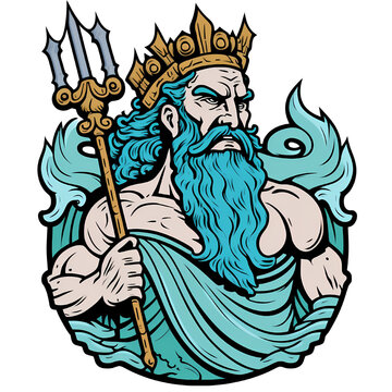 Poseidon cartoon illustration Logo