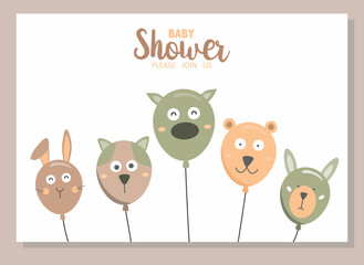 Cute animal balloon.Happy birthday, holiday, baby shower celebration greeting and invitation card.Vector illustrations.