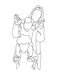 Continuous one line drawing of mom holding baby. Vector illustration.