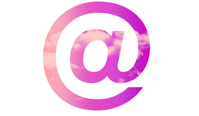 At - @ - font symbol - pink color with cloud - png file - with a transparent background for designer use.  Isolated from the front.  ideal for website, email, presentation, advertisement,  - obrazy, fototapety, plakaty