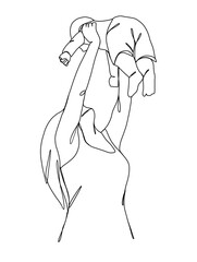 Continuous one line drawing of mom holding baby. Vector illustration.