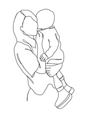 Continuous one line drawing of mom holding baby. Vector illustration.
