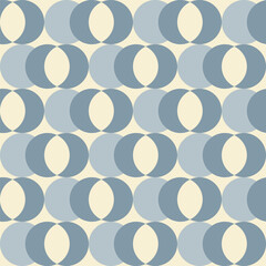 Retro aesthetic seamless pattern in style 60s, 70s. Mid century background with crescent moon. Geometric monochrome vector print. Blue and beige colors