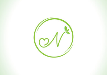 Nutrition logo and green healthy love leaf symbol with love font logo design. Heart sign leaf nature logo. Green eco letters logo