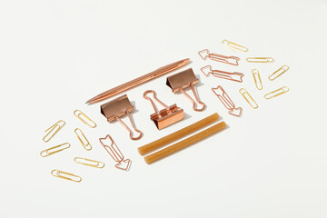 Concept of different stationery accessories, stationery accessories for office work