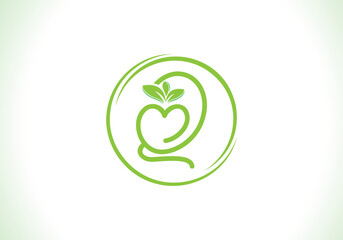 Nutrition logo and green healthy love leaf symbol with love font logo design. Heart sign leaf nature logo. Green eco letters logo