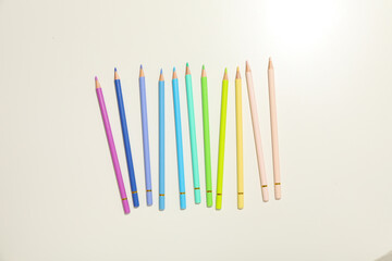 Concept of supplies for drawing - Colorful pencils