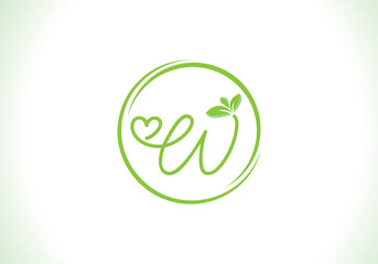 Nutrition logo and green healthy love leaf symbol with love font logo design. Heart sign leaf nature logo. Green eco letters logo