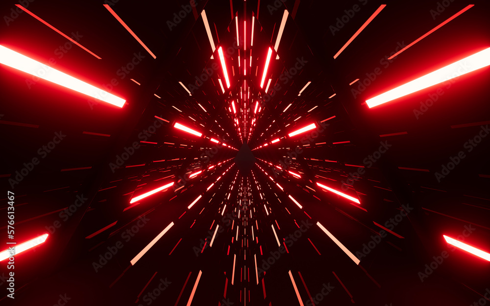 Poster neon lines and tunnel, 3d rendering.