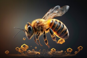 Honeybee flying. honeybee macro, flying honey bee. Generative AI