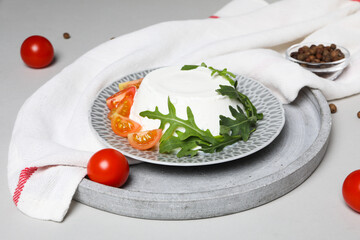 Concept of tasty dairy product - ricotta cheese