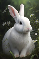 Fototapeta premium white rabbit on the grass, generative AI