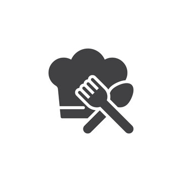 Chief hat with crossed fork and spoon vector icon