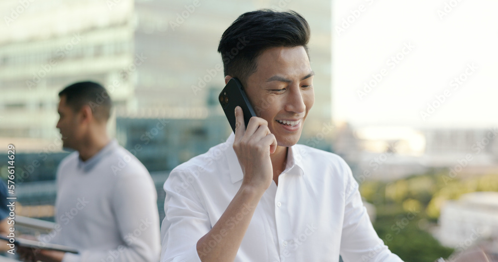 Poster businessman, work phone call and communication with networking, b2b and professional discussion in t