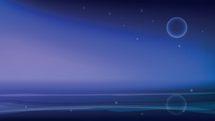 Fototapeta premium Vector night sea view. Amazing moonscape background. Calming minimal illustration. Nature background with place for text. 