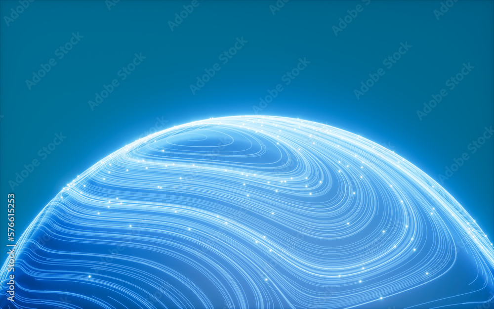 Poster abstract flowing lines and glowing particles, 3d rendering.