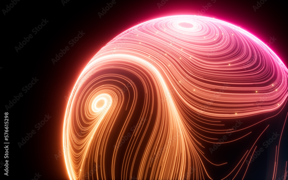 Poster abstract flowing lines and glowing particles, 3d rendering.
