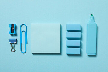 Concept of different stationery accessories, stationery accessories for office work