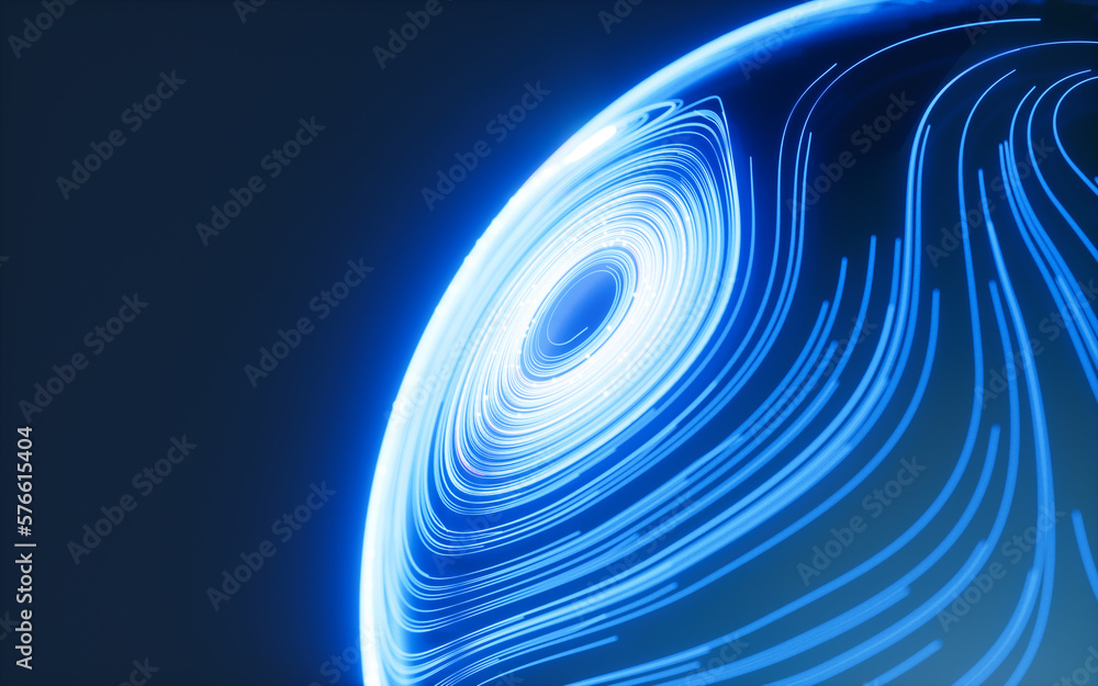 Poster abstract flowing lines and glowing particles, 3d rendering.