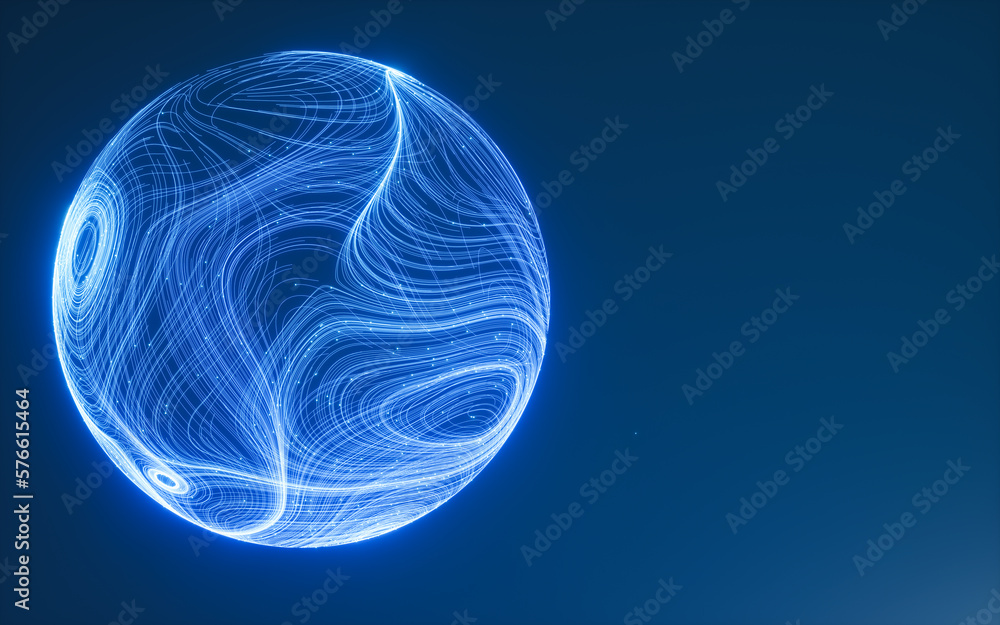 Poster abstract flowing lines and glowing particles, 3d rendering.