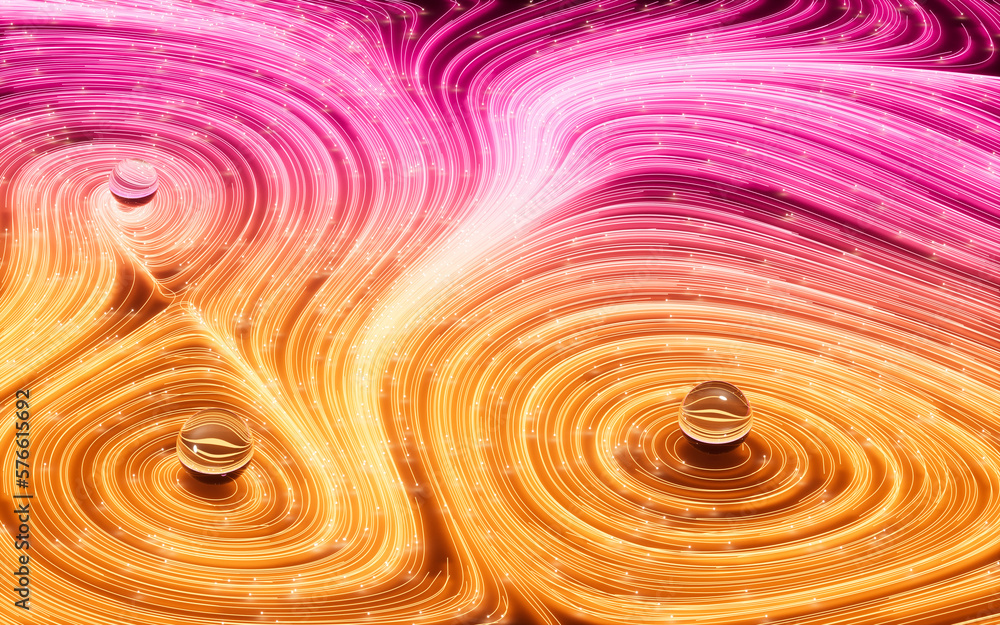 Poster flowing lines and glowing particles, neon lines background, 3d rendering.