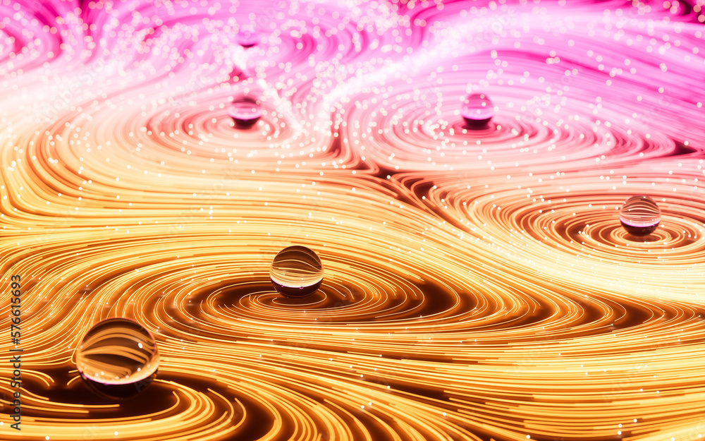 Poster flowing lines and glowing particles, neon lines background, 3d rendering.
