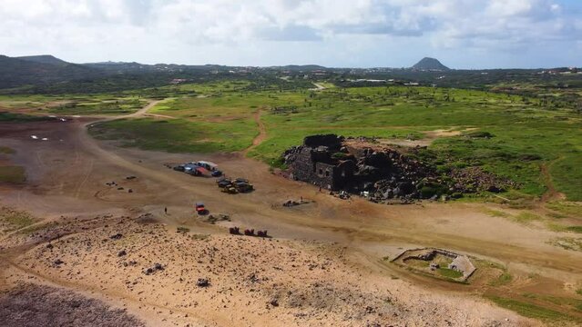 fly above of bushiribana ruins in aruba