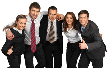 Business team celebrating success on background